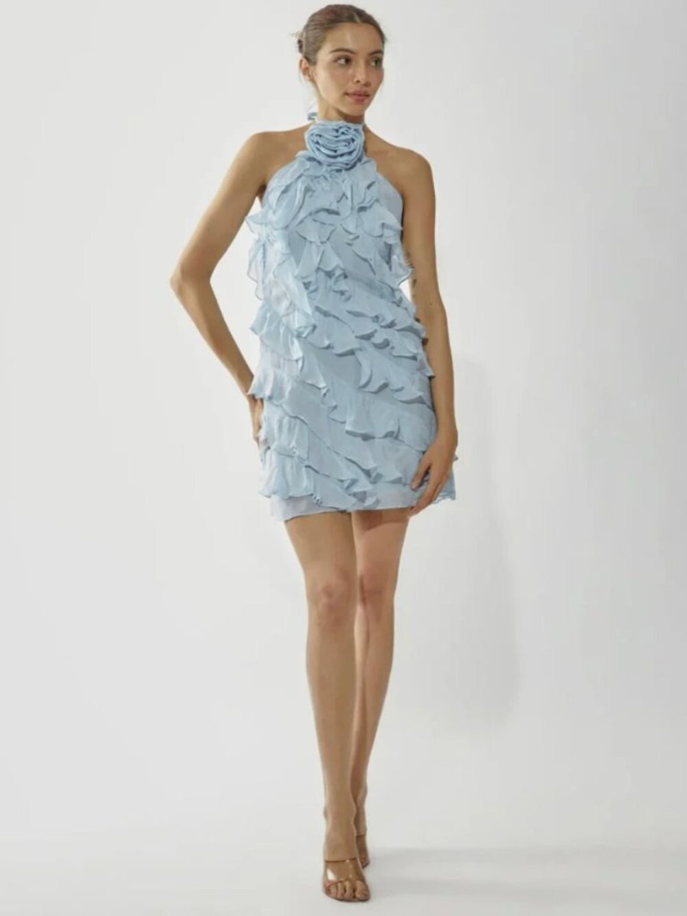 NWT Deme By Gabriella  ada ice blue ruffle mini dress